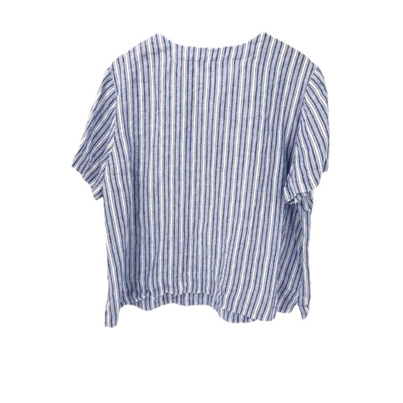 🌺LANDS END Striped Linen Pullover Oversized Top Shoulder Button Detail Size S🌺 - Picture 2 of 8